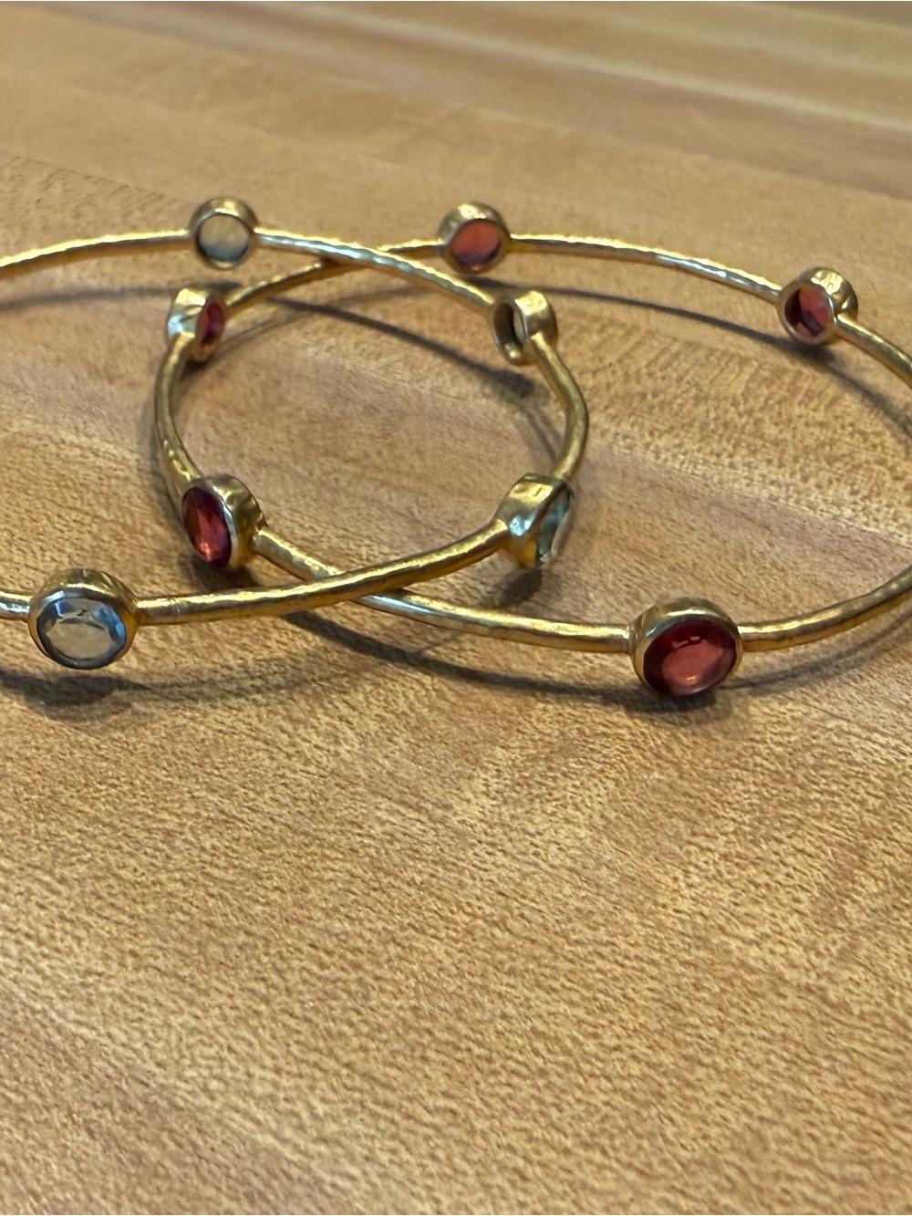 Julie Vos Gold-Tone Bangle Bracelets with Red and Clear Stones